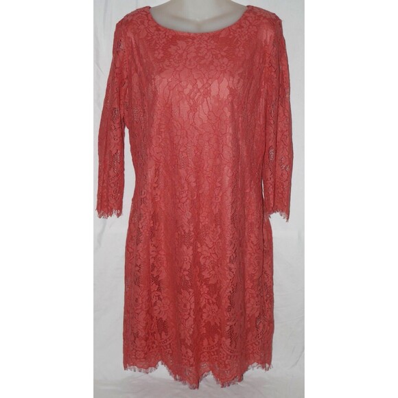 Simply Styled Lace Overlay Sheath Faded Rose Coral Cocktail Dress Size L NWT - Picture 2 of 11